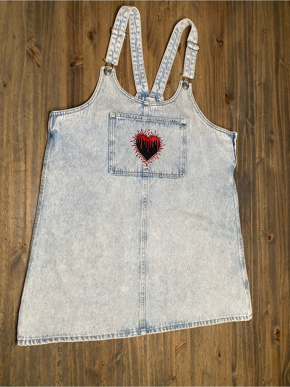 Celebrity Pink Light Blue Acid Wash Denim Overall Top with Green Tag